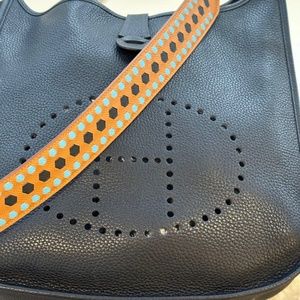 HERMES Taurillon Clemence Evelyne III GM Bleu Nuit with strap Addl leather strap